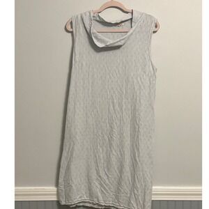 Lina Tomei 100% Linen Clip Dot Cowl Neck‎ Sleeveless Dress Size M